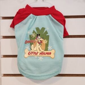 Disney Santa's Little Helper Pluto Dog Tee Blue Red Christmas